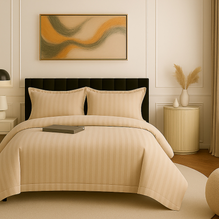 Pucioasa - Lenjerie de pat damasc policoton XXL (CAPUCCINO)