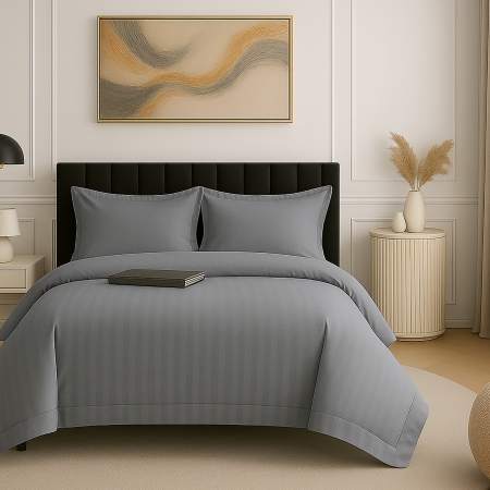 Pucioasa - Lenjerie de pat damasc policoton XXL (GRI-ARGINTIU)