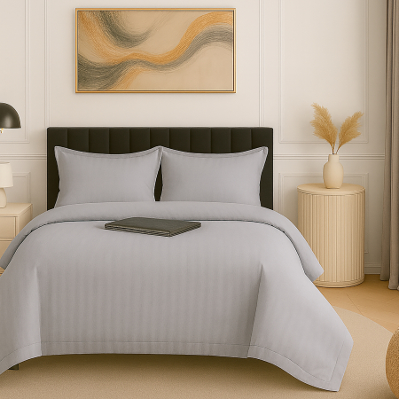 Pucioasa - Lenjerie de pat damasc policoton XXL (GRI-ARGINTIU-DESCHIS)