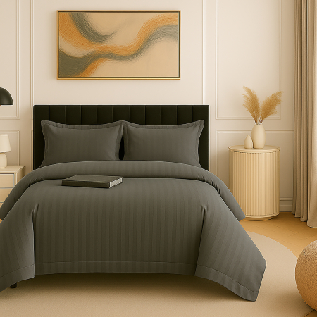 Pucioasa - Lenjerie de pat damasc policoton XXL (GRI-INCHIS)