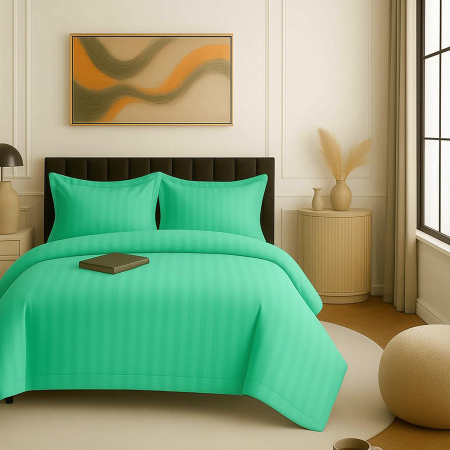 Pucioasa - Lenjerie de pat damasc policoton XXL (VERDE)