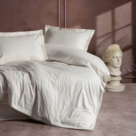 Lenjerii bumbac satin Premium - Lenjerie de pat damasc satinat premium, bumbac 100%, Cotton Box, Ecru