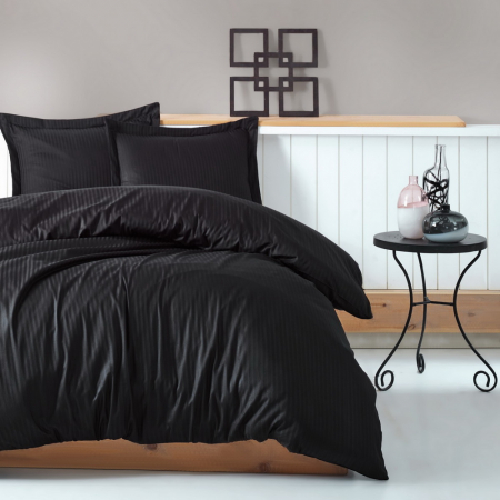 Lenjerii bumbac satin Premium - Lenjerie de pat damasc satinat premium, bumbac 100%, Cotton Box, Negru