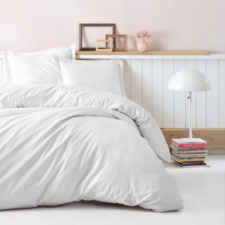 Lenjerii bumbac satin Premium - Lenjerie de pat damasc satinat premium, bumbac 100%, Cotton Box, Alb