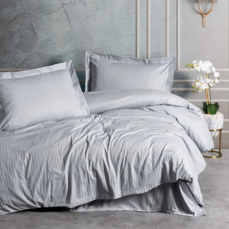 Lenjerii bumbac satin Premium - Lenjerie de pat damasc satinat premium, bumbac 100%, Cotton Box, Gri deschis