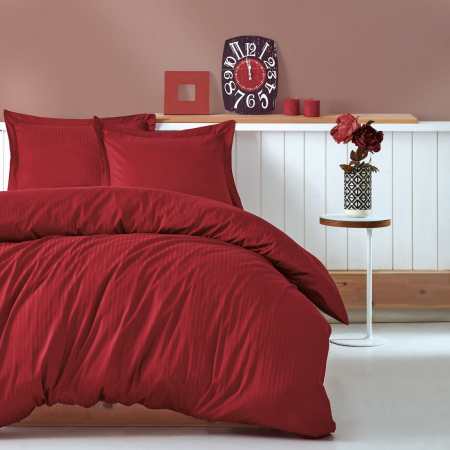 Lenjerii bumbac satin Premium - Lenjerie de pat damasc satinat premium, bumbac 100%, Cotton Box, Rosu