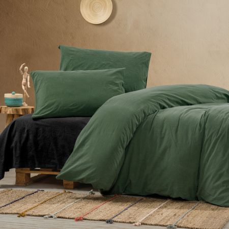 Lenjerie de pat dublu, poplin prespalat, Cotton Box, Crash - Green [0]