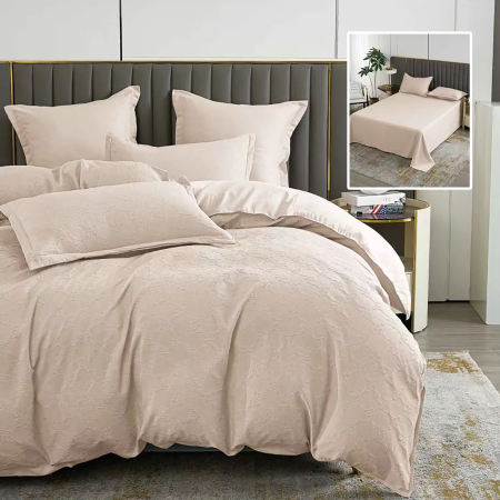 Pucioasa - LENJERIE DE PAT NATUR UNI BAROQUE 6 PIESE CU CEARSAF (BEJ)