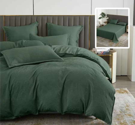 Pucioasa - LENJERIE DE PAT NATUR UNI BAROQUE 6 PIESE CU CEARSAF (VERDE)