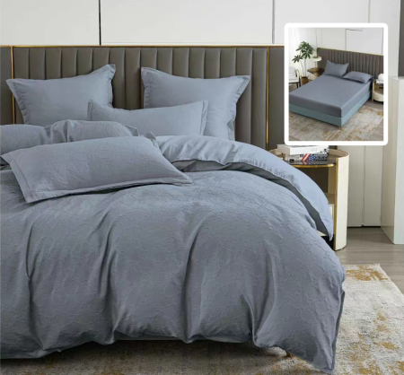 Pucioasa - LENJERIE DE PAT NATUR UNI BAROQUE 6 PIESE CU HUSa (ANTRACIT)