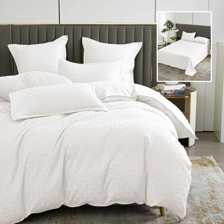 Pucioasa - LENJERIE DE PAT NATUR UNI STRIPE 6 PIESE CU CEARSAF (ALB)