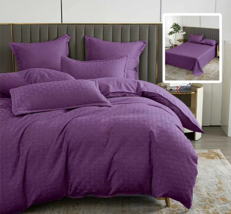 Pucioasa - LENJERIE DE PAT NATUR UNI STRIPE 6 PIESE CU CEARSAF (MOV)