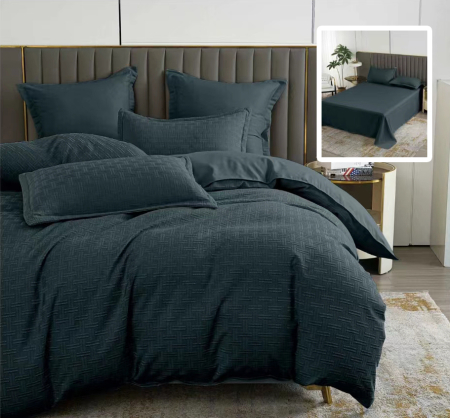 Pucioasa - LENJERIE DE PAT NATUR UNI STRIPE 6 PIESE CU CEARSAF (NEGRU)