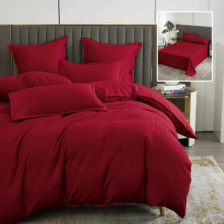 Pucioasa - LENJERIE DE PAT NATUR UNI STRIPE 6 PIESE CU CEARSAF (ROSU)