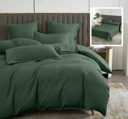 LENJERII DE PAT POLICOTON - LENJERIE DE PAT NATUR UNI STRIPE 6 PIESE CU CEARSAF (VERDE)