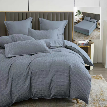 Pucioasa - LENJERIE DE PAT NATUR UNI STRIPE 6 PIESE CU HUSa (ANTRACIT)