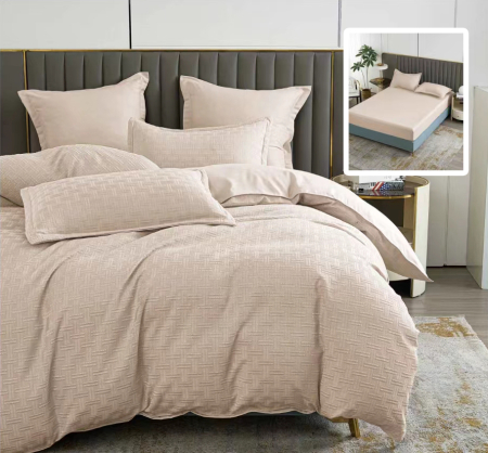Pucioasa - LENJERIE DE PAT NATUR UNI STRIPE 6 PIESE CU HUSa (BEJ)