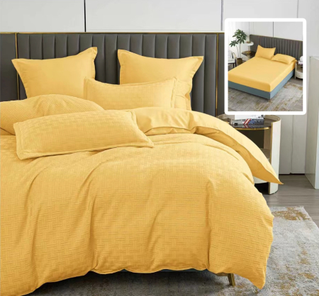 Pucioasa - LENJERIE DE PAT NATUR UNI STRIPE 6 PIESE CU HUSa (GALBEN)