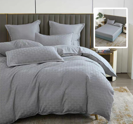 Pucioasa - LENJERIE DE PAT NATUR UNI STRIPE 6 PIESE CU HUSa (GRI)