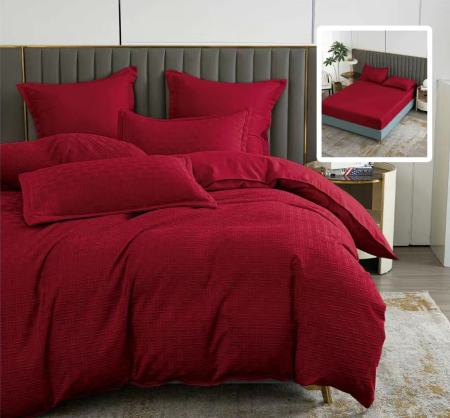 Pucioasa - LENJERIE DE PAT NATUR UNI STRIPE 6 PIESE CU HUSa (ROSU)