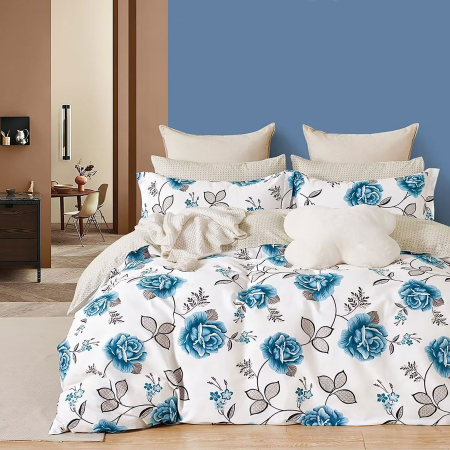 Pucioasa - LENJERIE DE PAT PERCALLE IMPRIMAT (PRC103) - King size 6 piese cu husa