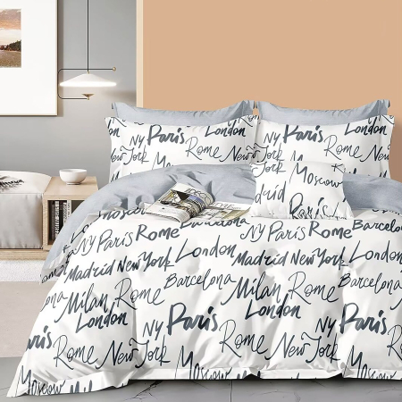 Pucioasa - LENJERIE DE PAT PERCALLE IMPRIMAT (PRC114) - King size 6 piese cu husa