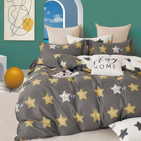 Pucioasa - LENJERIE DE PAT PERCALLE IMPRIMAT (PRC121) - King size 6 piese cu husa