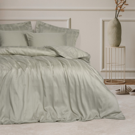 Lenjerii bumbac satin Premium - Lenjerie de pat premium Bamboo Stripe, 6 piese, Cotton Box, Beige