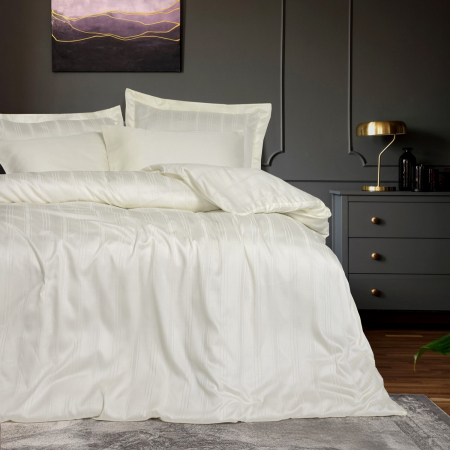 Lenjerii bumbac satin Premium - Lenjerie de pat premium Bamboo Stripe, 6 piese, Cotton Box, Ecru