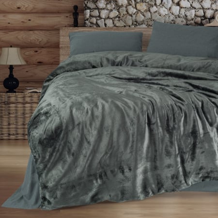 Lenjerii de pat - Lenjerie de pat catifea si bumbac 4 piese, Cotton Box, Flossy - Grey