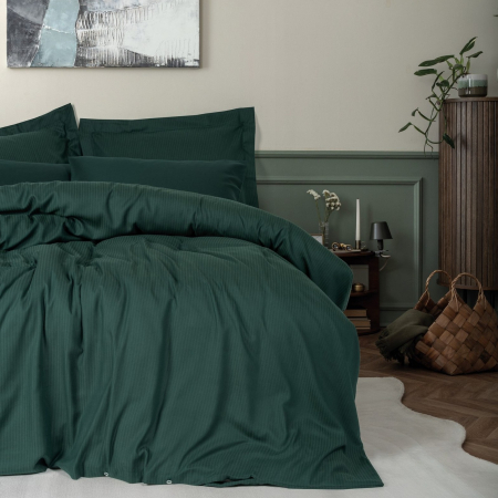 Lenjerii bumbac satin Premium - Lenjerie de pat premium lyocell si bumbac 4 piese, Cotton Box, Craft - Petrol Green