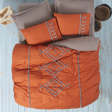 Lenjerii bumbac ranforce - XXL - Lenjerie de pat Puff, două persoane, bumbac 100%, Cotton Box, Liya - Tile Red