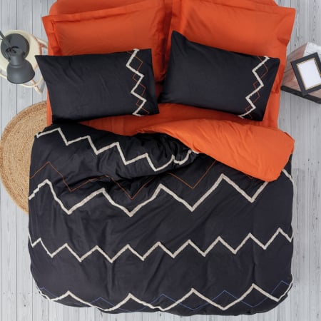 Lenjerii bumbac ranforce - XXL - Lenjerie de pat Puff, două persoane, bumbac 100%, Cotton Box, Mirely - Tile Red