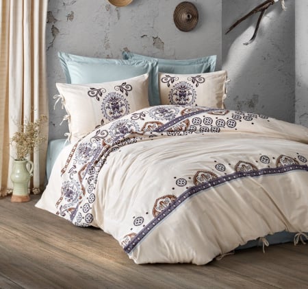 Lenjerie de pat ranforce, 6 piese, bumbac 100%, Cotton Box, Mavera - Blue [0]
