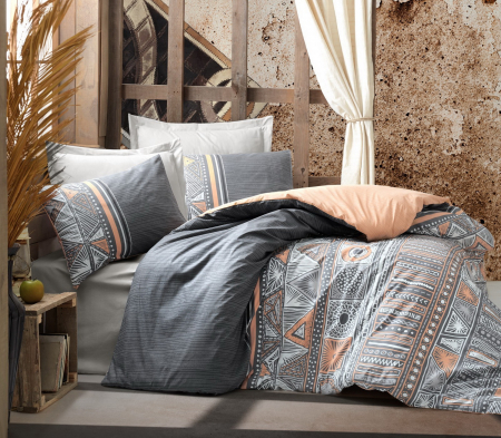 Lenjerie de pat ranforce, două persoane, bumbac 100%, Cotton Box, Adiel - Grey [0]