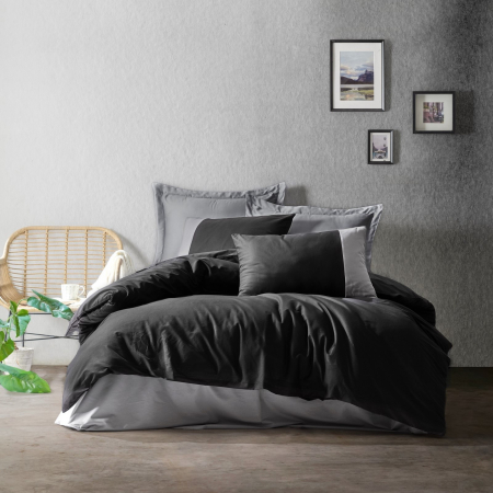 Lenjerii bumbac ranforce - XXL - Lenjerie de pat ranforce, două persoane, bumbac 100%, Cotton Box, Plain - Black, Grey