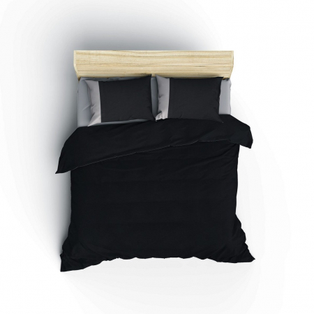 Lenjerie de pat ranforce, două persoane, bumbac 100%, Cotton Box, Plain - Black, Grey [1]