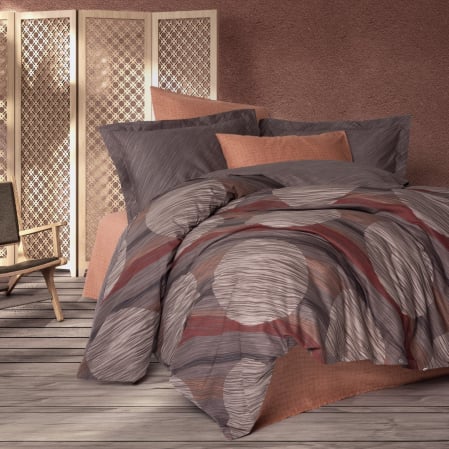 Lenjerii bumbac ranforce - XXL - Lenjerie de pat ranforce, două persoane, bumbac 100%, Cotton Box, Fluss - Cinnamon