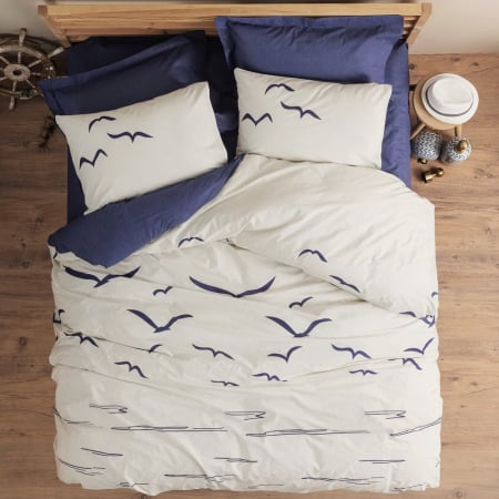 Lenjerii bumbac ranforce - XXL - Lenjerie de pat ranforce, două persoane, bumbac 100%, Cotton Box, Larum - Dark Blue