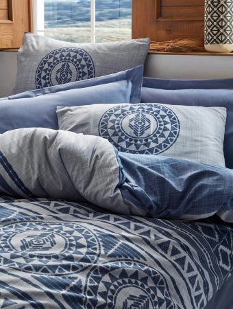 Lenjerie de pat ranforce, două persoane, bumbac 100%, Cotton Box, Norvin - Indigo Blue [1]