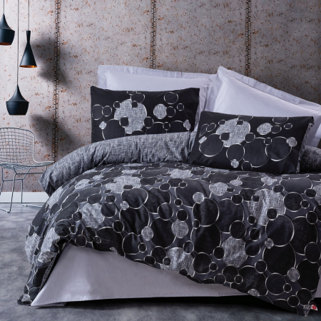 Lenjerii bumbac ranforce - XXL - Lenjerie de pat ranforce, două persoane, bumbac 100%, Cotton Box, Round - Grey