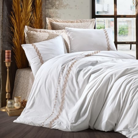 Lenjerii bumbac ranforce - XXL - Lenjerie de pat ranforce, două persoane, bumbac 100%, Cotton Box, Ines - Beige