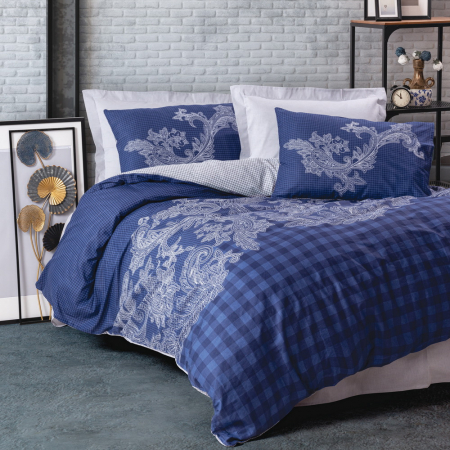 Lenjerie de pat ranforce, două persoane, bumbac 100%, Cotton Box, Bitsy - Dark Blue [0]