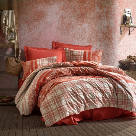 Lenjerie de pat ranforce, două persoane, bumbac 100%, Cotton Box, Dust - Tile Red [0]