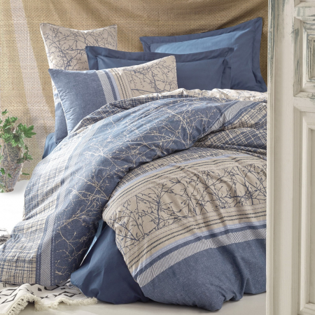 Lenjerie de pat ranforce, două persoane, bumbac 100%, Cotton Box, Serra - Dark Blue [1]