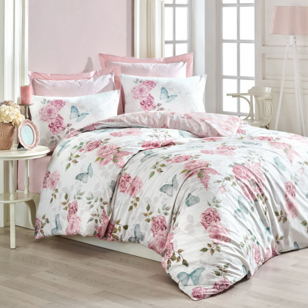 Lenjerie de pat ranforce, două persoane, bumbac 100%, Cotton Box, Rosella - Pink [0]