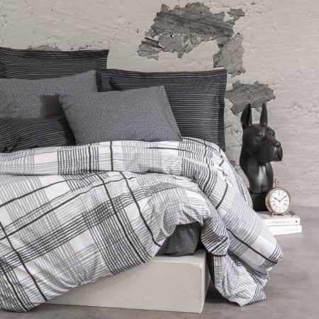Lenjerii bumbac ranforce - XXL - Lenjerie de pat ranforce, două persoane, bumbac 100%, Cotton Box, Will - Anthracite