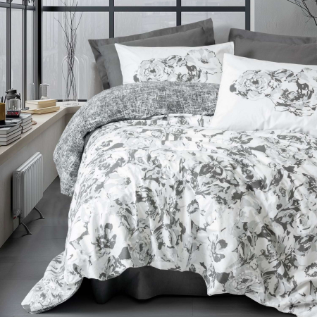 Lenjerii bumbac ranforce - XXL - Lenjerie de pat ranforce, două persoane, bumbac 100%, Cotton Box, Florva - Anthracite