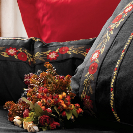 Lenjerie de pat ranforce, două persoane, bumbac 100%, Cotton Box, Flori - Black [1]