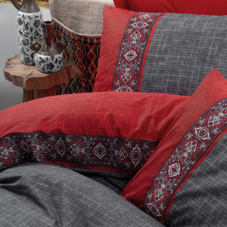 Lenjerie de pat ranforce, două persoane, bumbac 100%, Cotton Box, Folk Art - Ardil - Red [1]